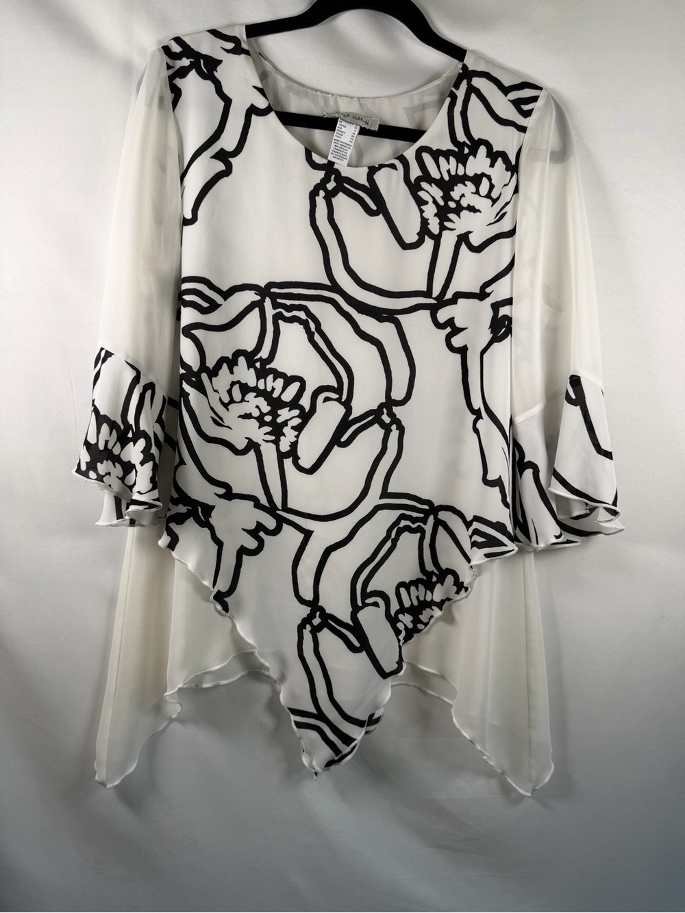 Joseph Ribkoff Black White Floral Chiffon Tunic Top Size 8
